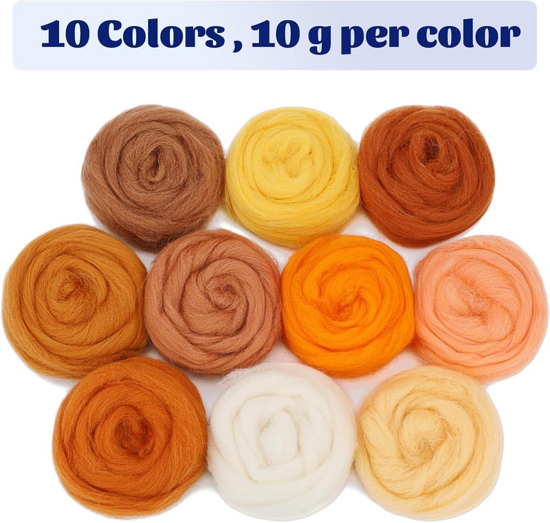 Mayboos10 Colors Needle Felting Wool, Fiber Wool Yarn Roving, Spinning Wool Roving for Needle Felting, DIY Hand Spinning, Needle Felting Wool Craft, 10g/Color (Warm Colors) - Image 2